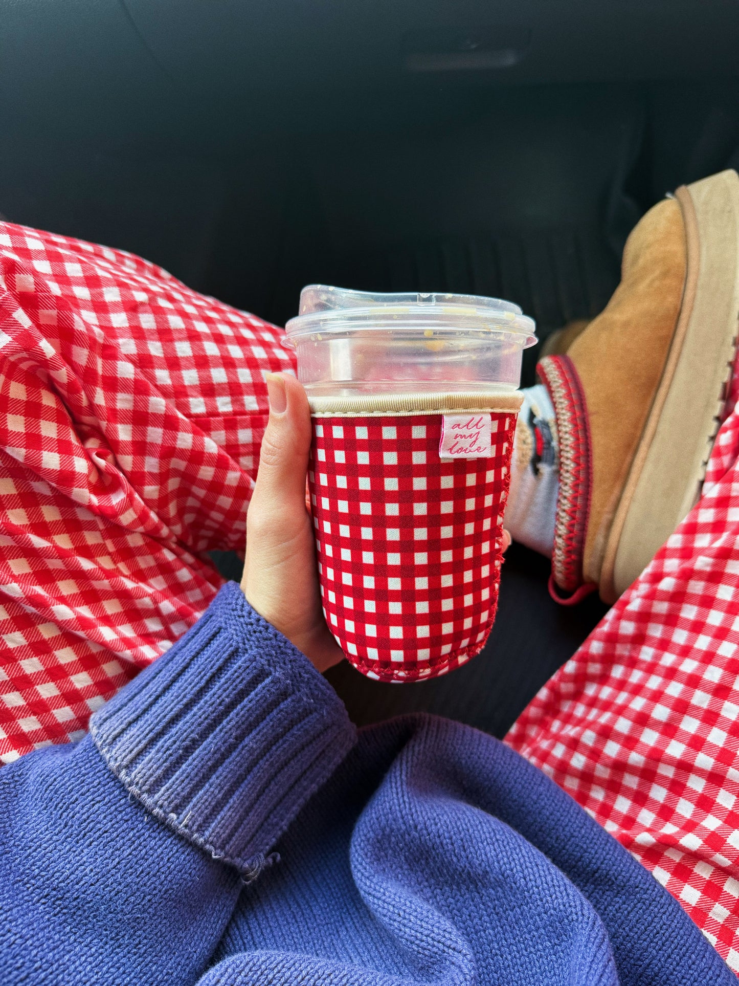 Cranberry Gingham Coffee Sleeve