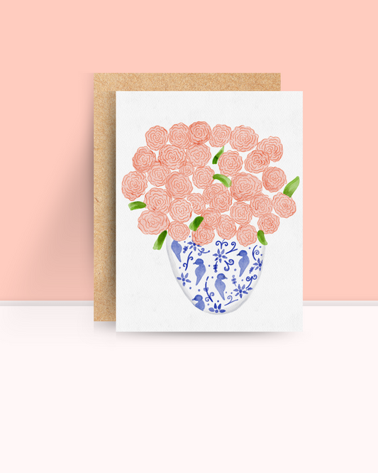 Roses in a Blue Vase Card